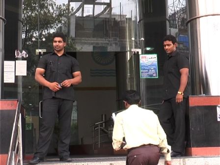 Bouncers at the entrance of the HMWSB office