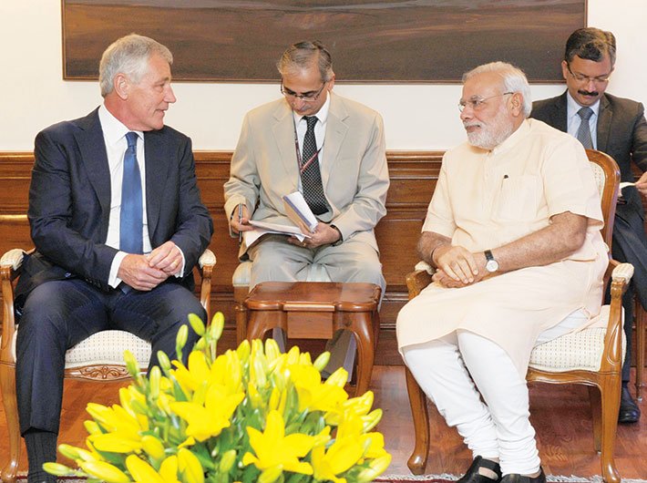 US defence secretary Chuck Hagel met PM Narendra Modi on August 8.