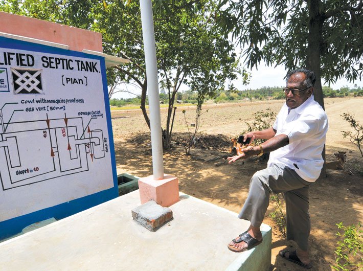 Subburaman describes a sanitary  septic tank in a village near Trichy