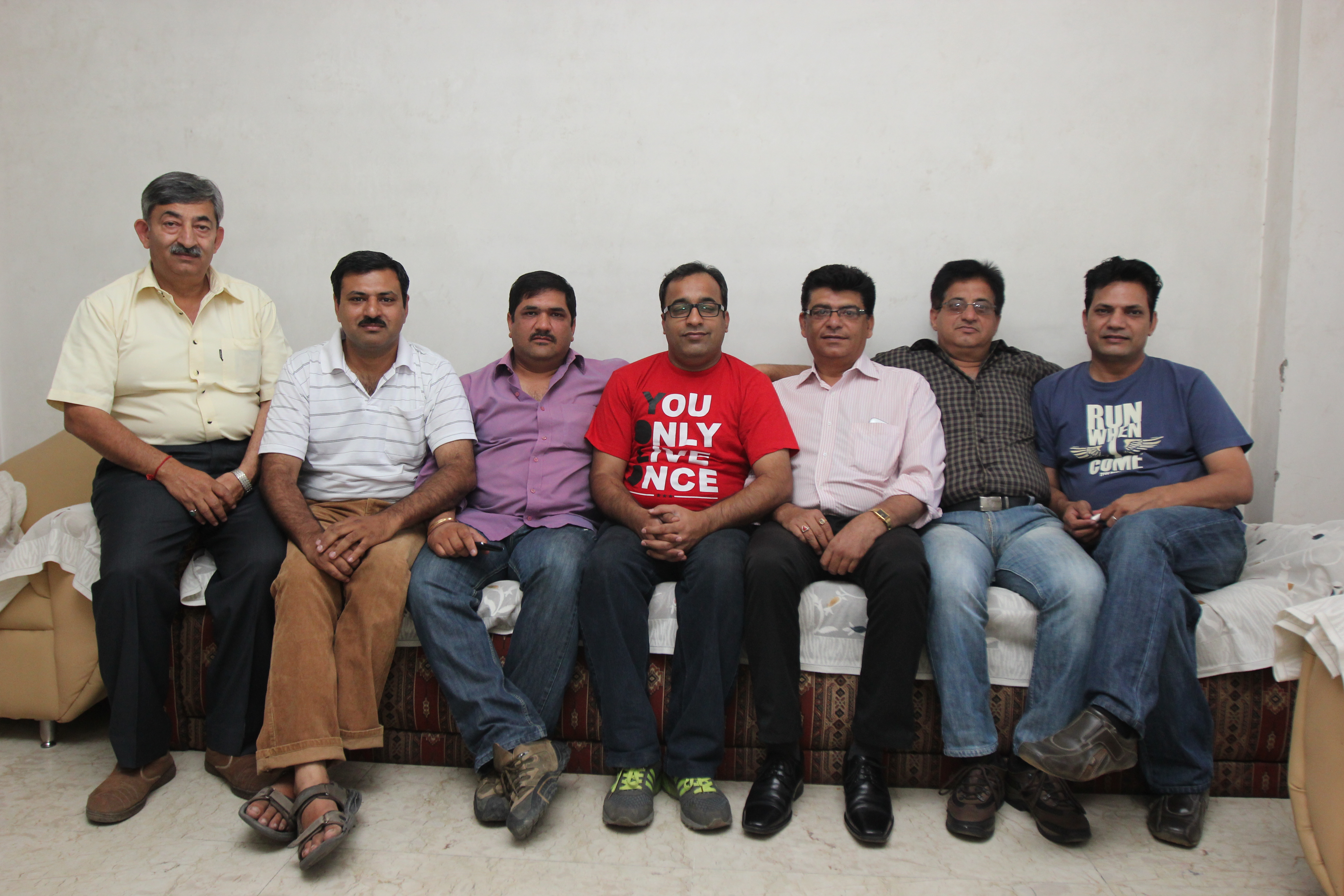 A few good men: The parents who took on Summer Fields School to court over school fees (from left) Vinay Bhalla, Gaurav Bhatia, Veenu Sahdev, Bipin Arora, Rahul Chadha, Ajay Chopra, Rajeev Kumar