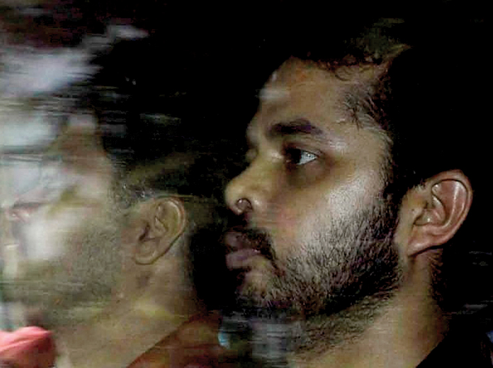 Arrested for spot-fixing, Sreesanth on way to the court in Saket, Delhi, for bail hearing recently.