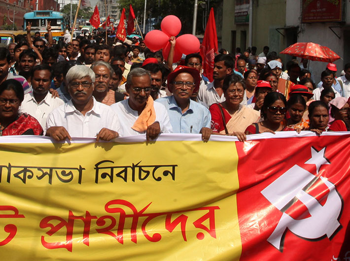 A Left procession in Kolkata ahead of the Lok Sabha elections.