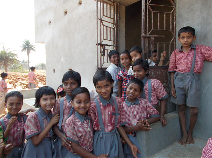 Children at the school run by local MLA Srikanto Mahato in Bhimpore, Salboni.