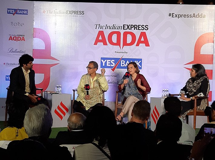Abhijit Banerjee and Ester Duflo in conversation at the Express Adda in Mumbai.