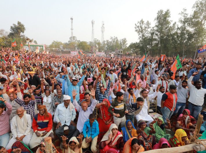 A scene from one of home minister Amit Shah`s election rallies in Uttar Pradesh (Photo courtesy: bjp.org)