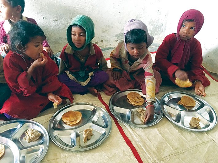 Poori and sooji halwa â€“ hardly the ideal diet for children â€“  is what is served to children at the Kilhora anganwadi