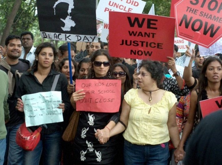 Parents at a rally to protest the rape of a 6-year old schoolgirl in Bangalore: Is it not the responsibility of the school then to set some ‘zero-tolerance’ zones? 