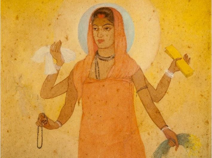 `Bharat Mata` (detail) by Abanindranath Tagore (1871–1951), a nephew of the poet Rabindranath Tagore, and a pioneer of the movement.
