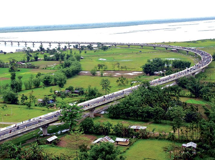 An aerial view of the Dhola-Sadiya bridge across the Brahmaputra