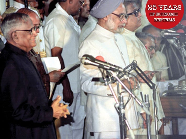 Manmohan Singh taking oath as cabinet minister in 1991