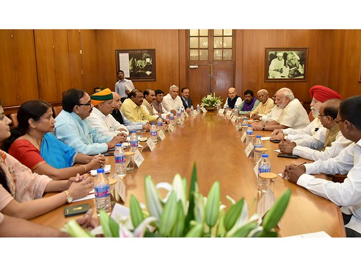 PM Narendra Modi meeting the newly inducted ministers in Delhi on July 5