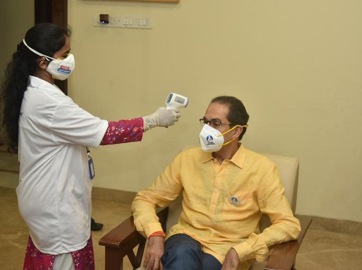 A BMC health survey team member visiting Maharashtra chief minister Uddhav Thackeray as part of the ‘My Family My Responsibility’ campaign. (Photo courtesy: BMC)