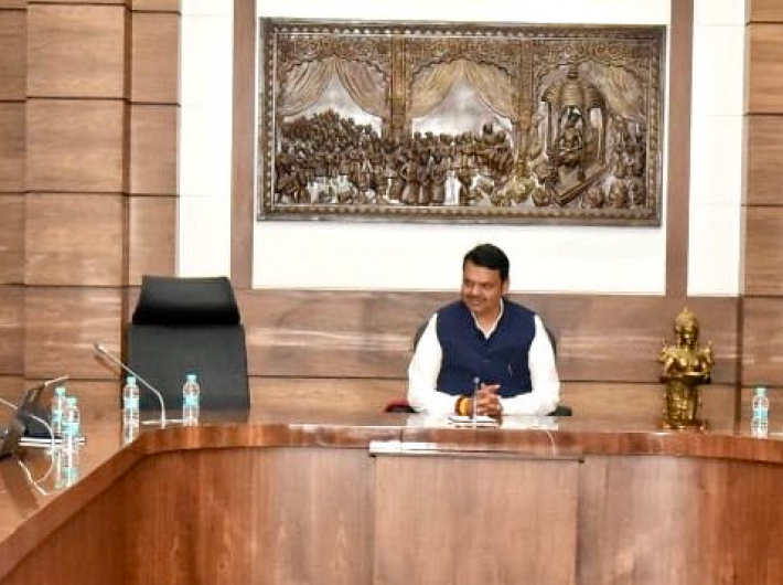 Chief minister Devendra Fadnavis chairing an official meeting, with his deputy`s chair vacant (Photo courtesy: @Dev_Fadnavis)