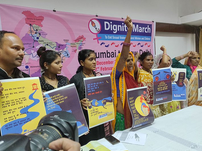 Survivor and activist, Bhanwari Devi (centre), at the Dignity March event 