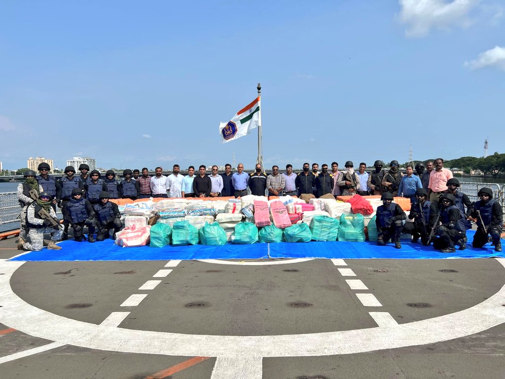 NCB and Naval teams with the seized drugs