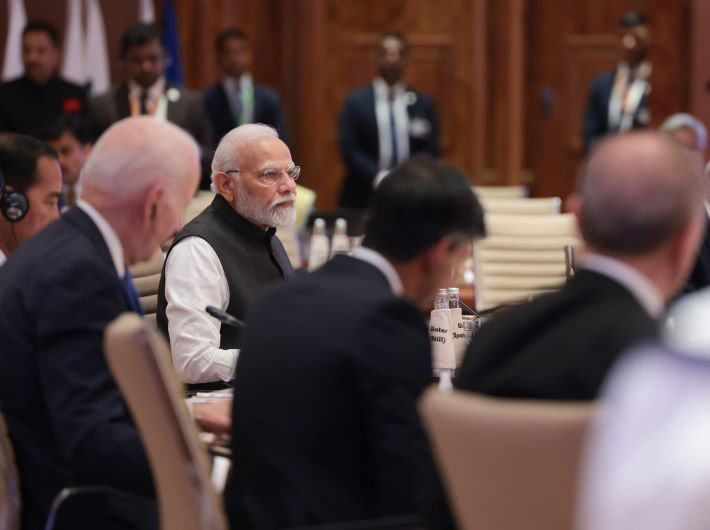PM Narendra Modi delivers remarks at G20 Summit on ‘One Earth’ at Bharat Mandapam, New Delhi, on September 9, 2023.