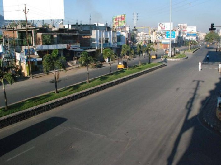 A deserted stretch of road in Hyderabad on Tuesday as Telangana`s 