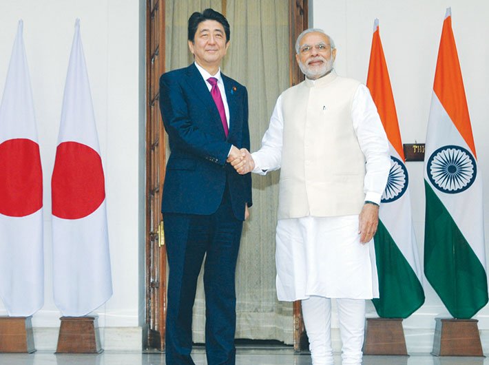 PM Narendra Modi with his Japanese counterpart Shinzo Abe in New Delhi in 2015