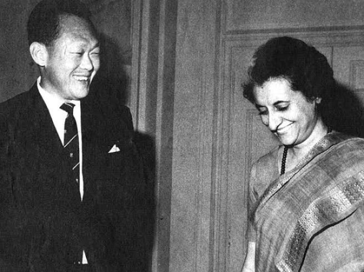 Singapore prime minister Lee Kuan Yew and his Indian counterpart Indira Gandhi during his first official visit to India in 1966.