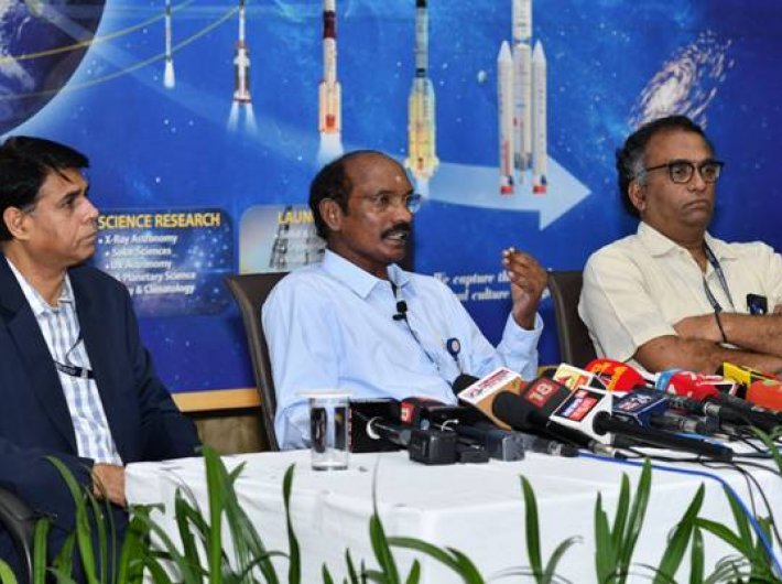 ISRO chairman Dr K Sivan and colleagues address the media in Bengaluru on Wednesday