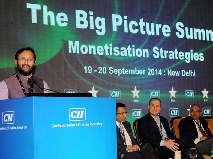 Information and broadcasting minister Prakash Javadekar addressing at the CII Big Picture Summit in New Delhi