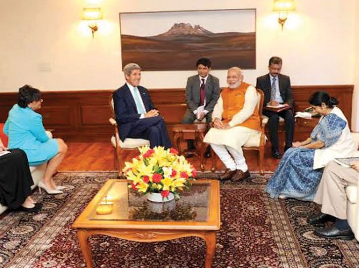 Testing waters? US secretary of state John Kerry during his meeting with prime minister Narendra Modi.