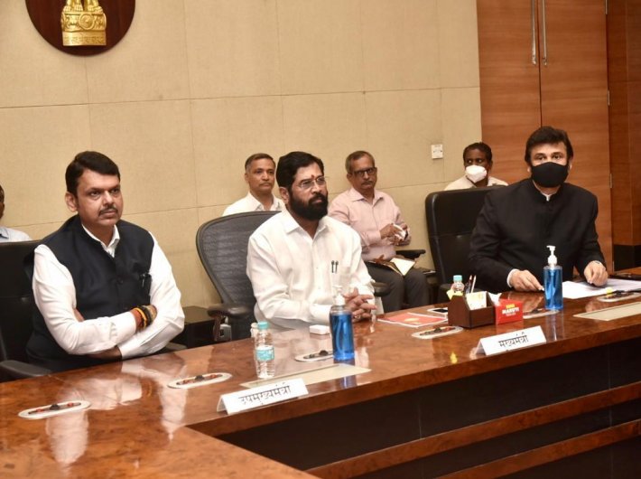 Shinde and Fadnavis leading the first cabinet meeting of the new Maharashtra government on Thursday (Pic courtesy: @mieknathshinde)