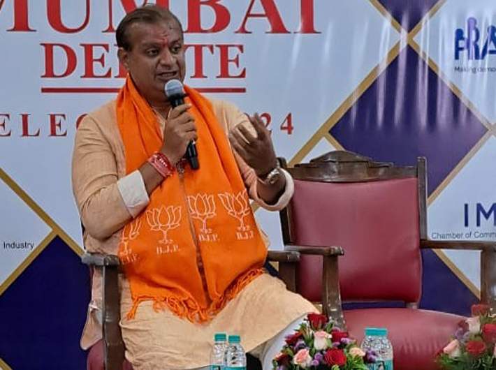 BJP candidate Mihir Kotecha participating in Mumai Debate on Wednesday