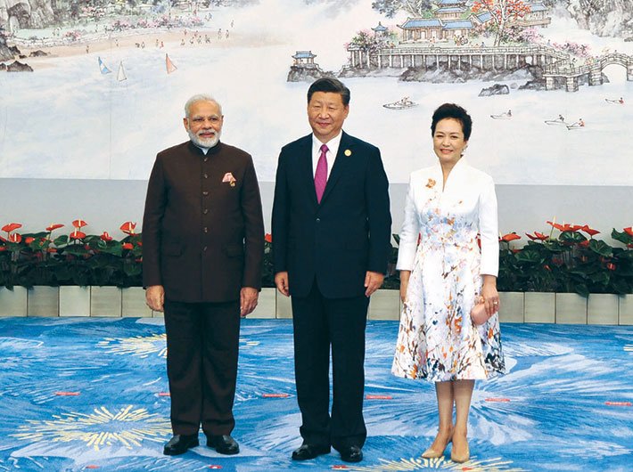 PM Narendra Modi and Chinese president Xi Jinping in Xiamen on Sep 4