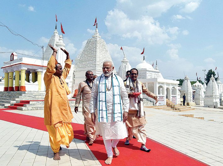 Prime minister Narendra Modi at Amarkantak during the closing ceremony of the yatra