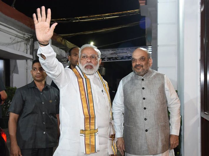 Modi and Shah at the BJP Central Election Committee Meeting in New Delhi (Photo: bjp.org)