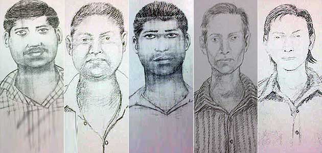 Sketches of the five accused released by the police