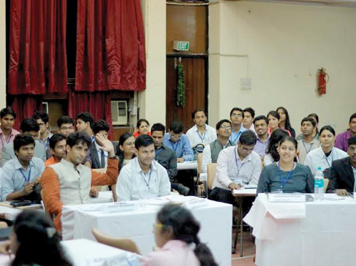 Students participate in a debate at the MY Parliament held in Delhi on September 27.