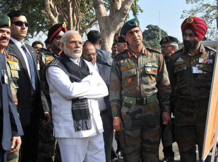 File Photo: Prime minister Narendra Modi being given a presentation on counterterrorist and combing operation by the defence forces, at Pathankot airbase on January 9, 2016. The chief of army staff, General Dalbir Singh is also seen.
