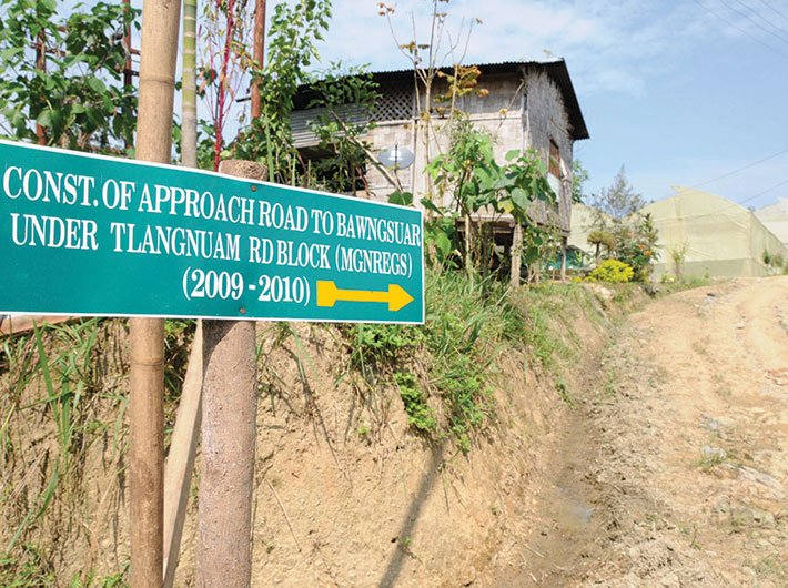 A stretch of road at Sihmui Village in Mizoram, constructed under MGNREGA