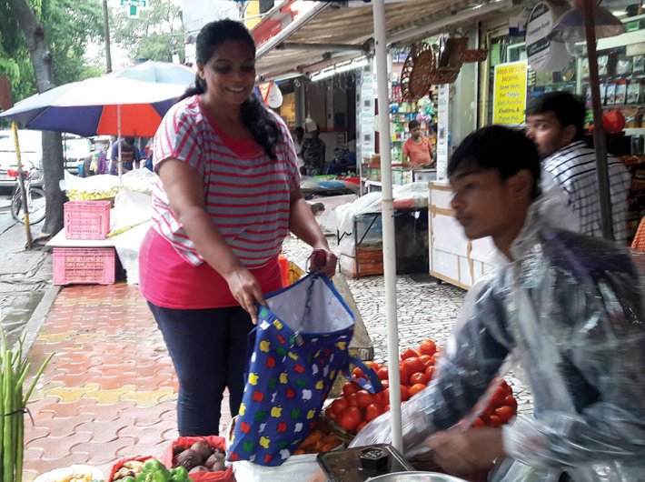 Many people have started bringing cloth bags for vegetable shopping