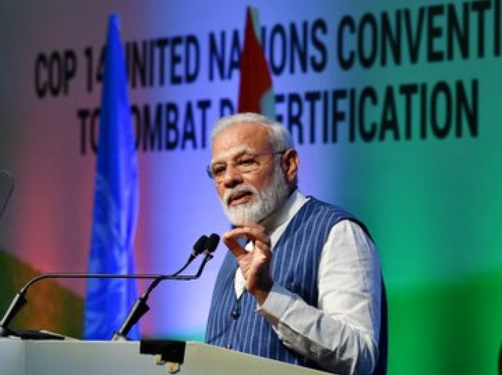 PM Narendra Modi addressing the COP14 at Greater Noida on Monday