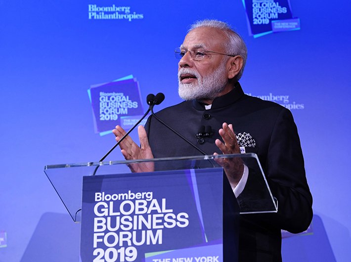PM Narendra Modi delivers the keynote address at the Bloomberg Global Business Forum in New York on Wednesday