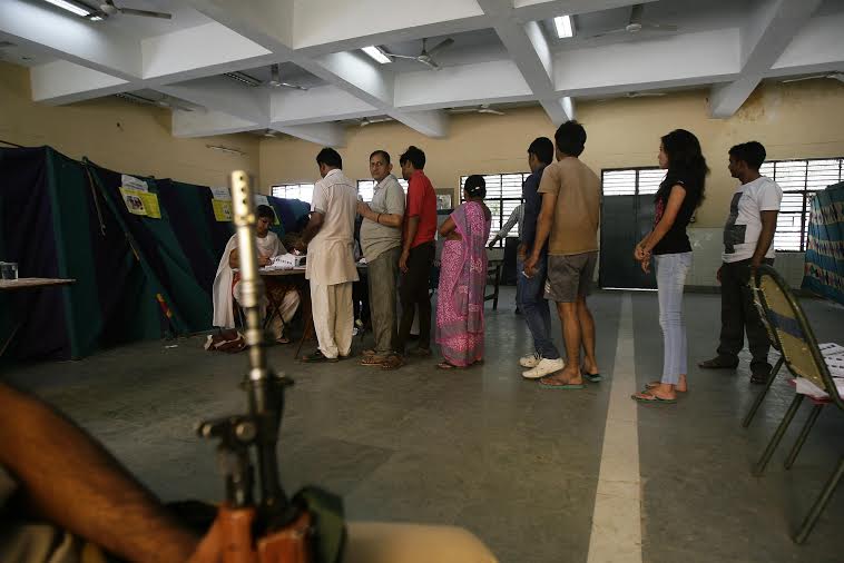 At a polling station in Delhi: polling in the national capital went off peacefully and the security remained non-obtrusive, but all-pervasive.
