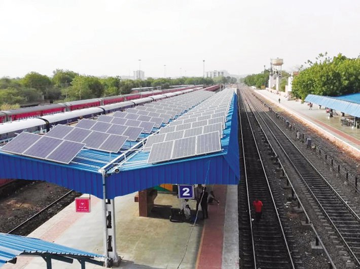 A solar rooftop power plant  installed at a railway station