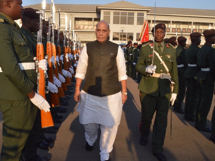 Defence minister Rajnath Singh at the FADM Military Headquarters during his Mozambique visit in July 2019. (Photo courtesy: Twitter @rajnathsingh)