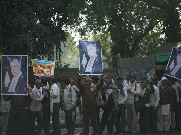 Baba Rampal followers staging a protest outside Jantar Mantar in New Delhi on November 18.