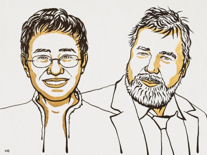 Maria Ressa of the Philippines and Dmitry Muratov of Russia (Image courtesy: nobelprize.org)