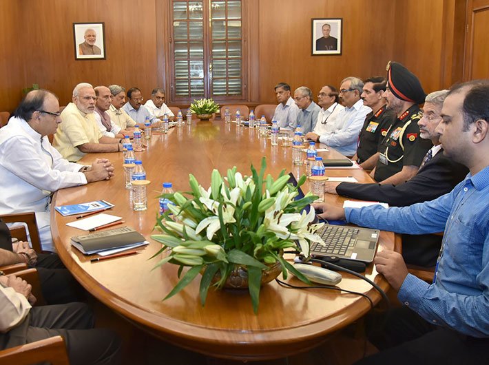 PM Narendra Modi chairing a CCS meeting on the situation on LoC hours after the surgical strikes on September 29