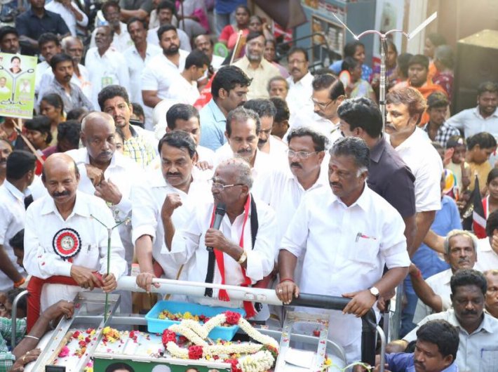 O Panneerselvam and E Madhusudhanan campaigning for RK Nagar constituency 