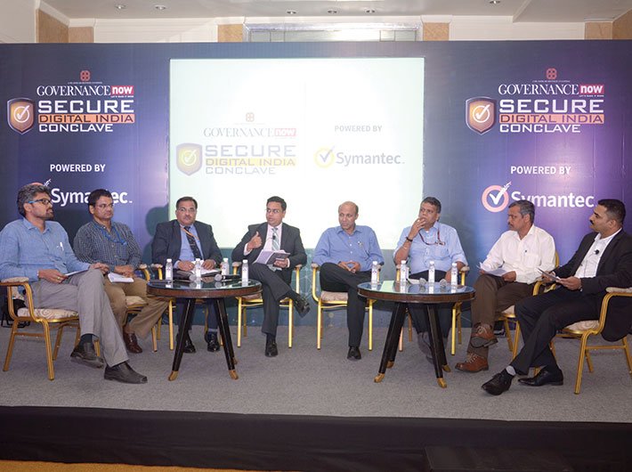 (L-R) Rudra Murthy KG, chief information security officer - Digital India, ministry of home affairs; Vijay Devnath, general manager (infra & security) & CISO, CRIS; Alok Vijayant, director (cyber security), NTRO; Vikas Agarwal, executive director, Ernst & Young; Sanjiv Mittal, CEO, NiSG; Loknath Behera, director general, Fire and Rescure Department, government of Kerala; Ravi Vijayvargiya, DDG (network security), NIC; Atul Anchan, systems engineer - manager, India, Symantec