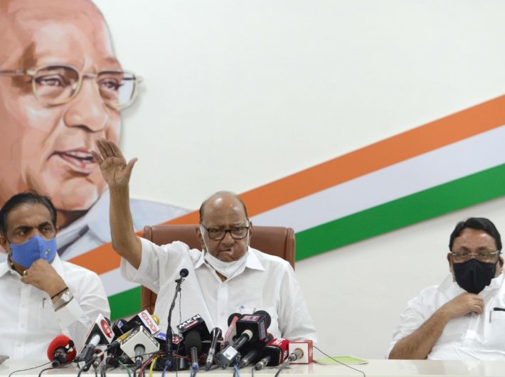 NCP chief Sharad Pawar addressing a press conference in Mumbai on Wednesday