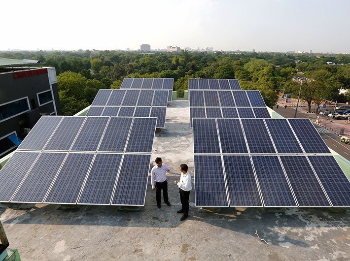 Solar panels on the roof of the National Productivity Council (NPC) building in Delhi (File photo: GN)
