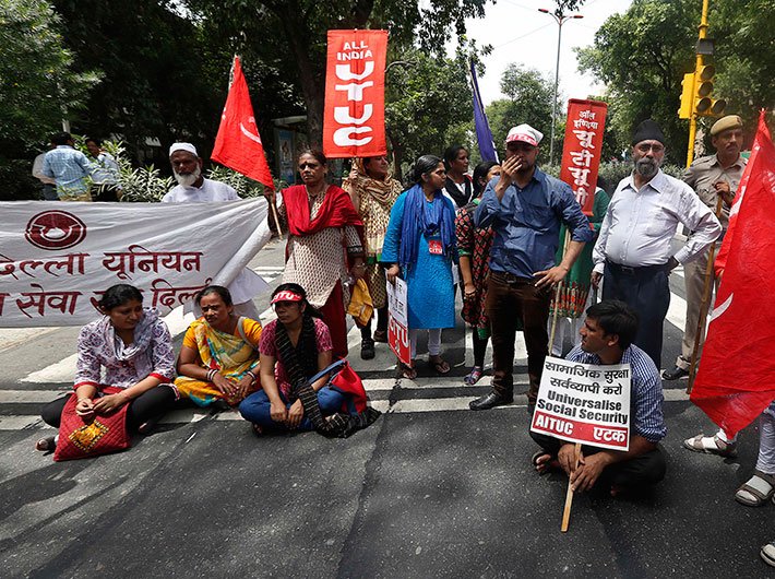 Workers on protest in Delhi