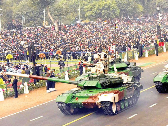 T- 90 (Bhishma) tanks trundle down Rajpath on Republic Day 2017